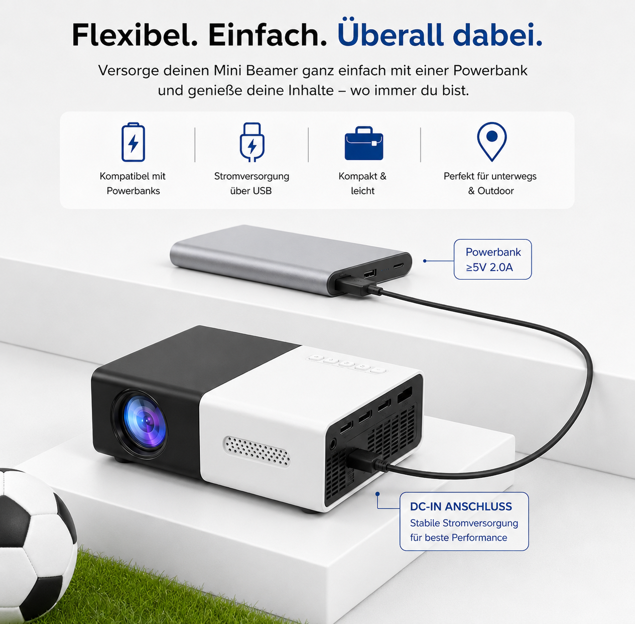 Mini Wm-Beamer. Kleiner tragbarer Hightech Projektor für spannende Fußball-Momente am Abend